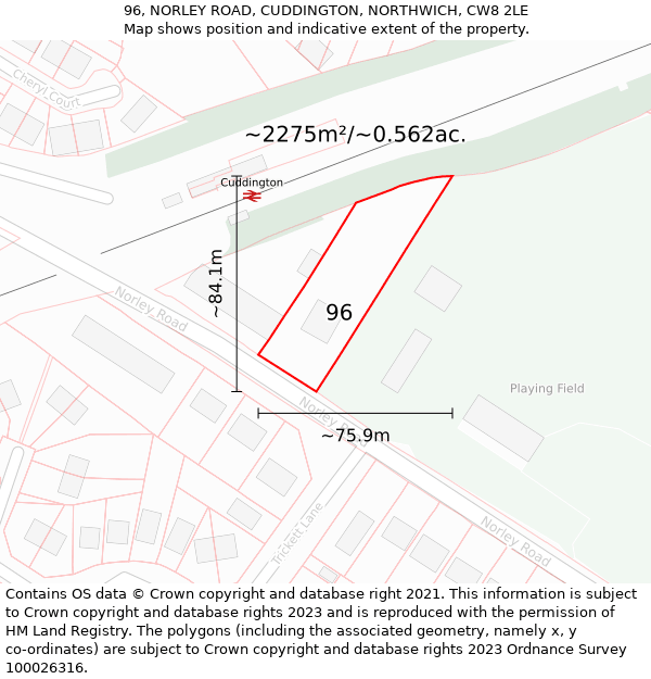 96, NORLEY ROAD, CUDDINGTON, NORTHWICH, CW8 2LE: Plot and title map