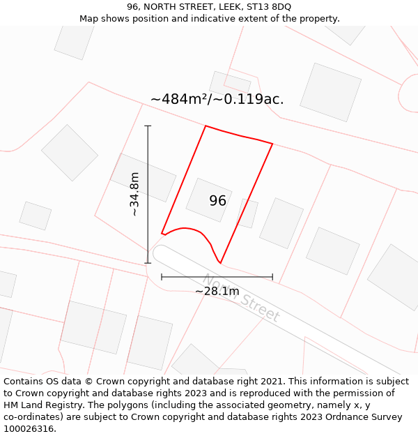 96, NORTH STREET, LEEK, ST13 8DQ: Plot and title map