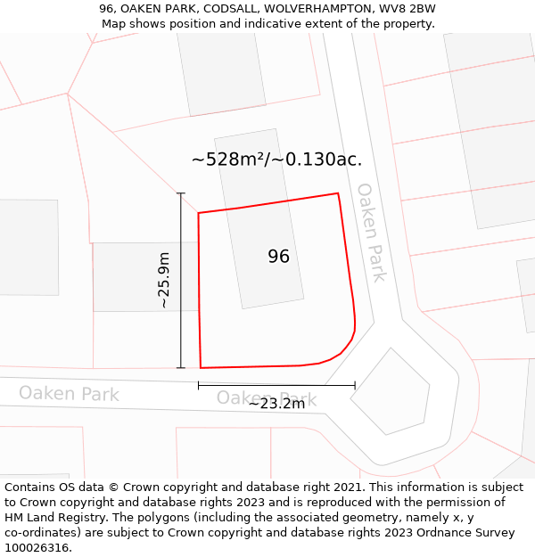 96, OAKEN PARK, CODSALL, WOLVERHAMPTON, WV8 2BW: Plot and title map