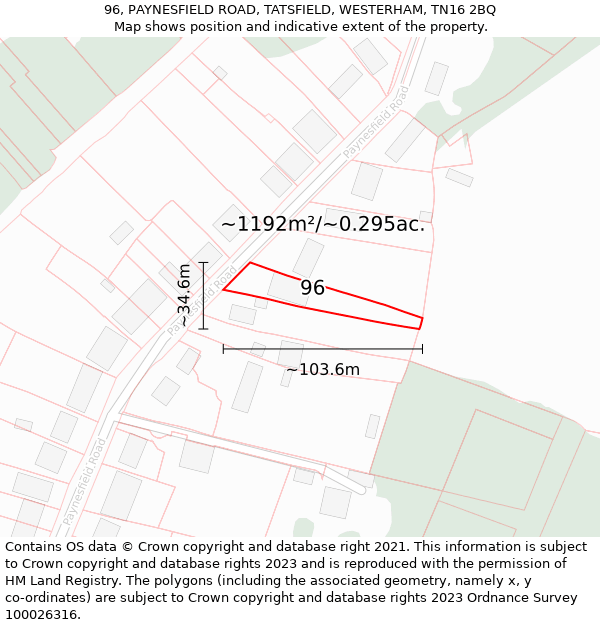 96, PAYNESFIELD ROAD, TATSFIELD, WESTERHAM, TN16 2BQ: Plot and title map