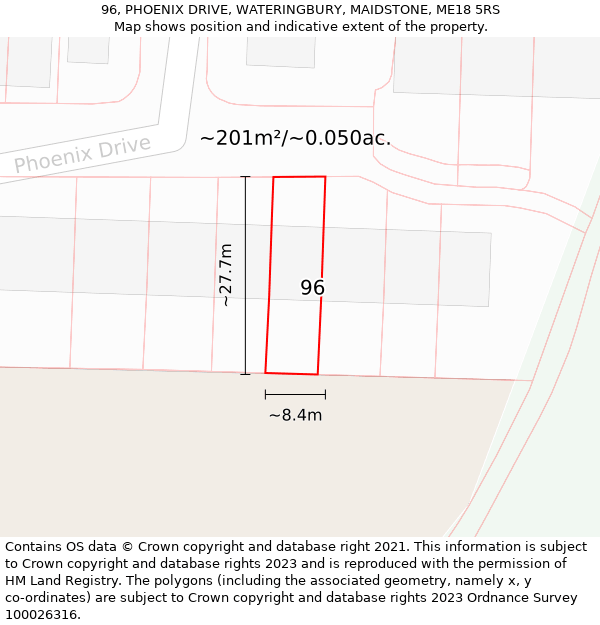 96, PHOENIX DRIVE, WATERINGBURY, MAIDSTONE, ME18 5RS: Plot and title map