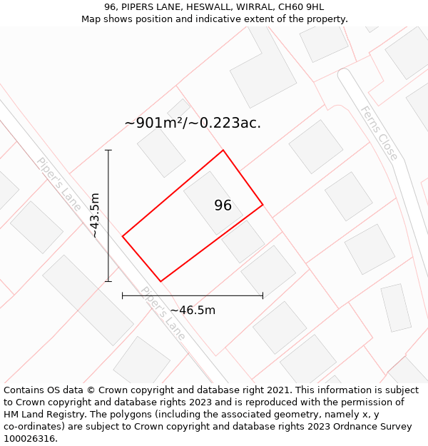 96, PIPERS LANE, HESWALL, WIRRAL, CH60 9HL: Plot and title map