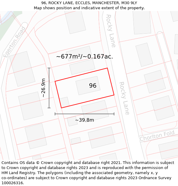 96, ROCKY LANE, ECCLES, MANCHESTER, M30 9LY: Plot and title map