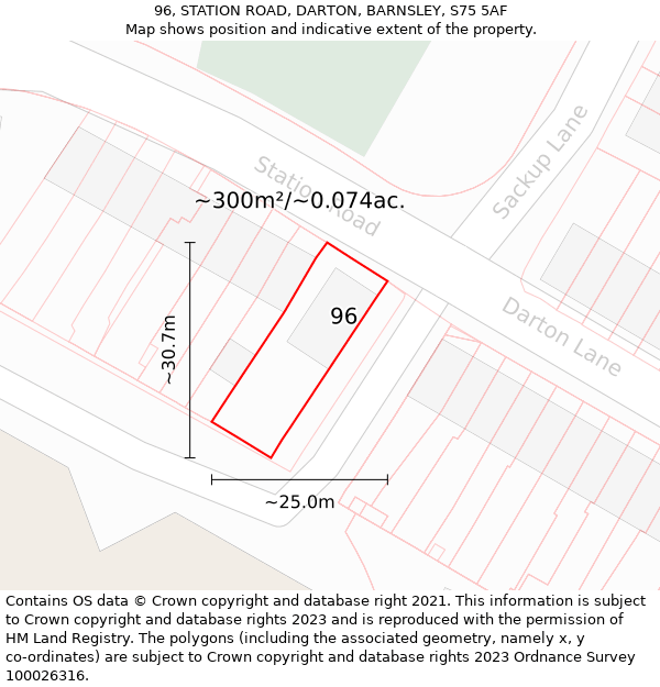 96, STATION ROAD, DARTON, BARNSLEY, S75 5AF: Plot and title map