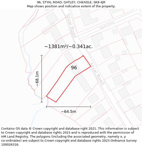 96, STYAL ROAD, GATLEY, CHEADLE, SK8 4JR: Plot and title map