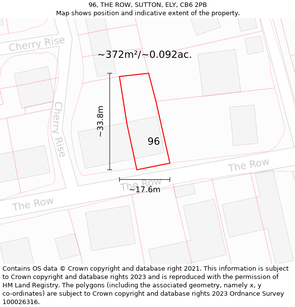 96, THE ROW, SUTTON, ELY, CB6 2PB: Plot and title map