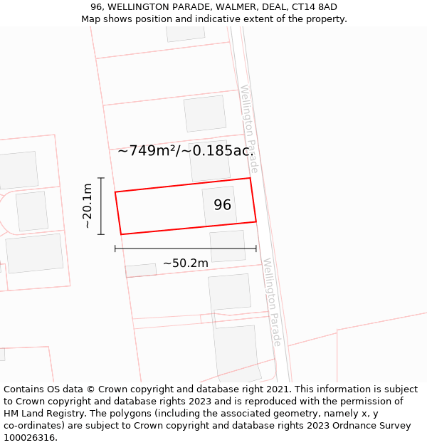 96, WELLINGTON PARADE, WALMER, DEAL, CT14 8AD: Plot and title map