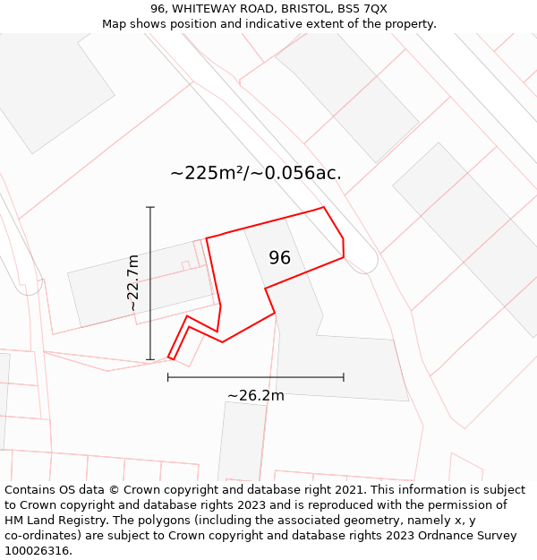 96, WHITEWAY ROAD, BRISTOL, BS5 7QX: Plot and title map