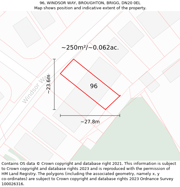 96, WINDSOR WAY, BROUGHTON, BRIGG, DN20 0EL: Plot and title map