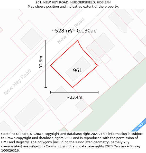 961, NEW HEY ROAD, HUDDERSFIELD, HD3 3FH: Plot and title map