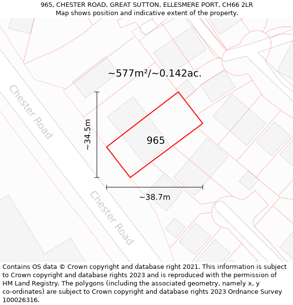 965, CHESTER ROAD, GREAT SUTTON, ELLESMERE PORT, CH66 2LR: Plot and title map