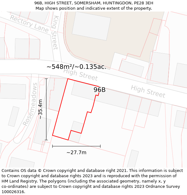 96B, HIGH STREET, SOMERSHAM, HUNTINGDON, PE28 3EH: Plot and title map