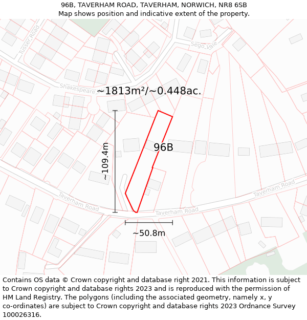 96B, TAVERHAM ROAD, TAVERHAM, NORWICH, NR8 6SB: Plot and title map