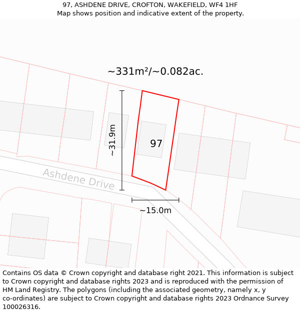 97, ASHDENE DRIVE, CROFTON, WAKEFIELD, WF4 1HF: Plot and title map