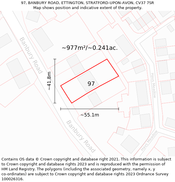 97, BANBURY ROAD, ETTINGTON, STRATFORD-UPON-AVON, CV37 7SR: Plot and title map