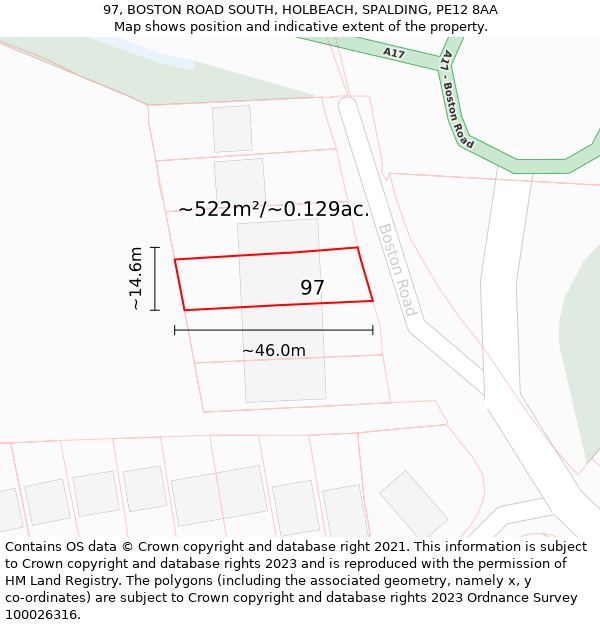 97, BOSTON ROAD SOUTH, HOLBEACH, SPALDING, PE12 8AA: Plot and title map