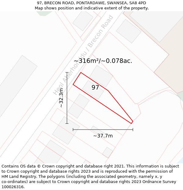 97, BRECON ROAD, PONTARDAWE, SWANSEA, SA8 4PD: Plot and title map