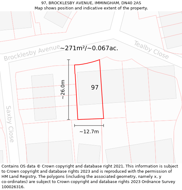 97, BROCKLESBY AVENUE, IMMINGHAM, DN40 2AS: Plot and title map