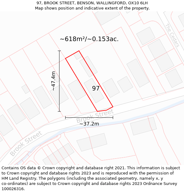 97, BROOK STREET, BENSON, WALLINGFORD, OX10 6LH: Plot and title map