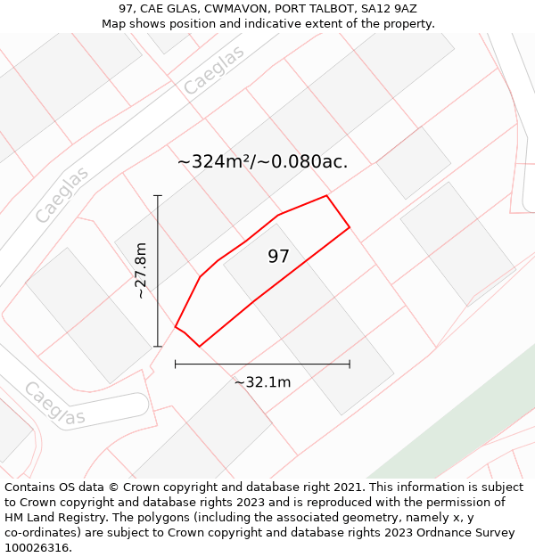 97, CAE GLAS, CWMAVON, PORT TALBOT, SA12 9AZ: Plot and title map