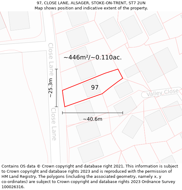 97, CLOSE LANE, ALSAGER, STOKE-ON-TRENT, ST7 2UN: Plot and title map