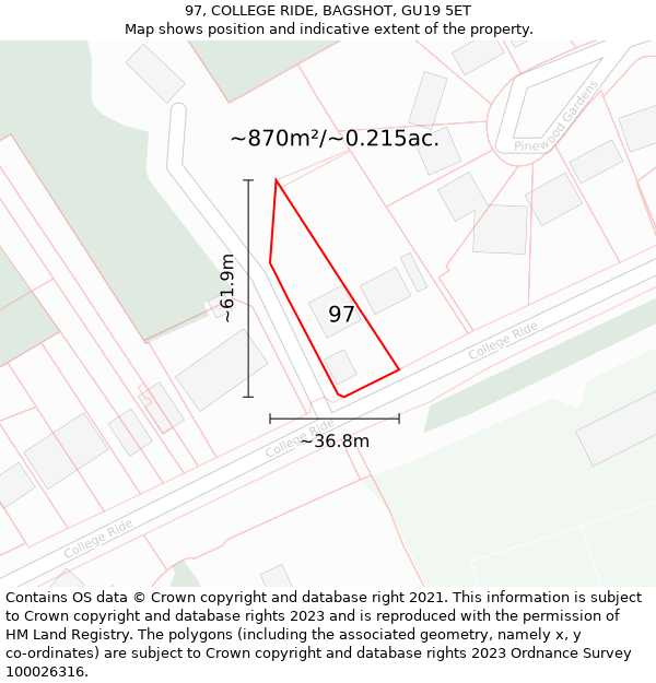 97, COLLEGE RIDE, BAGSHOT, GU19 5ET: Plot and title map