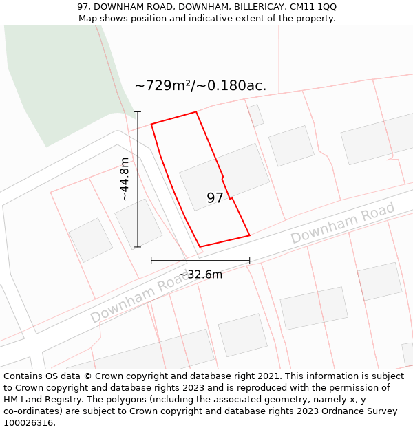 97, DOWNHAM ROAD, DOWNHAM, BILLERICAY, CM11 1QQ: Plot and title map