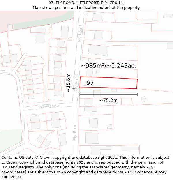 97, ELY ROAD, LITTLEPORT, ELY, CB6 1HJ: Plot and title map