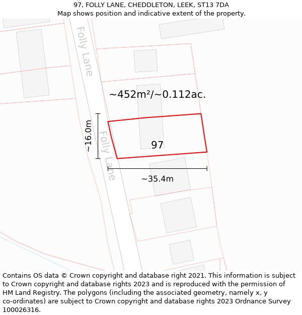 97, FOLLY LANE, CHEDDLETON, LEEK, ST13 7DA: Plot and title map