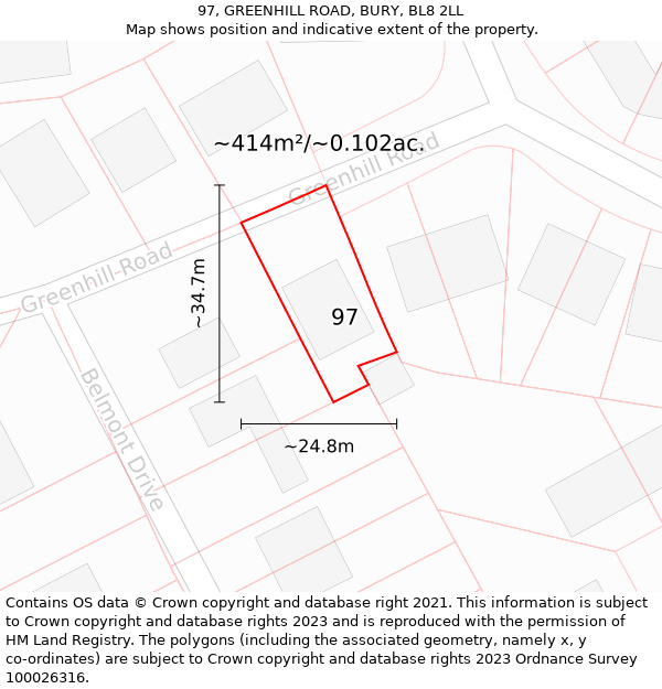 97, GREENHILL ROAD, BURY, BL8 2LL: Plot and title map