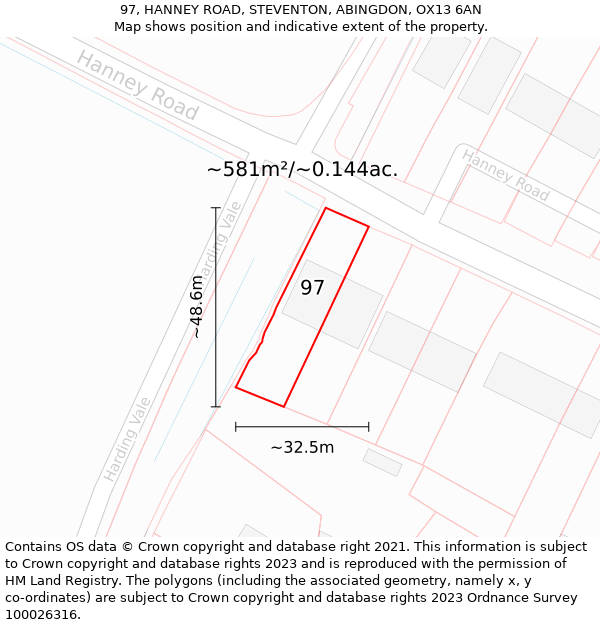 97, HANNEY ROAD, STEVENTON, ABINGDON, OX13 6AN: Plot and title map