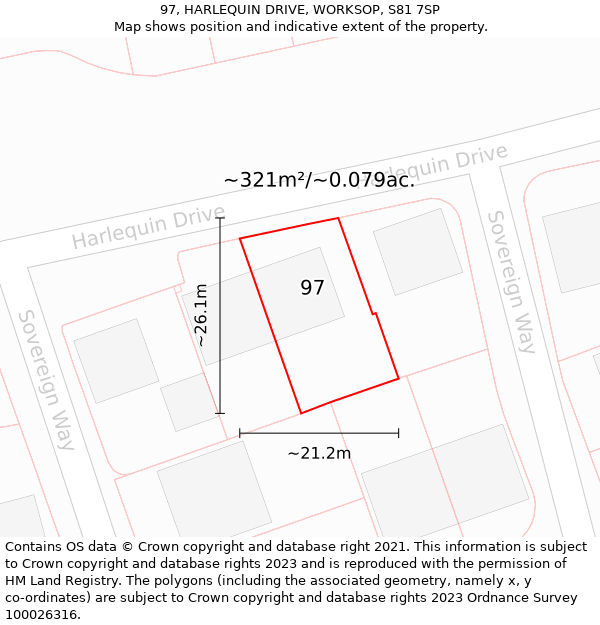 97, HARLEQUIN DRIVE, WORKSOP, S81 7SP: Plot and title map