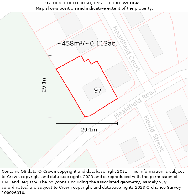 97, HEALDFIELD ROAD, CASTLEFORD, WF10 4SF: Plot and title map