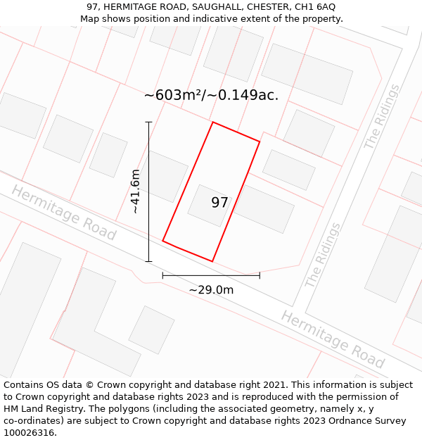 97, HERMITAGE ROAD, SAUGHALL, CHESTER, CH1 6AQ: Plot and title map