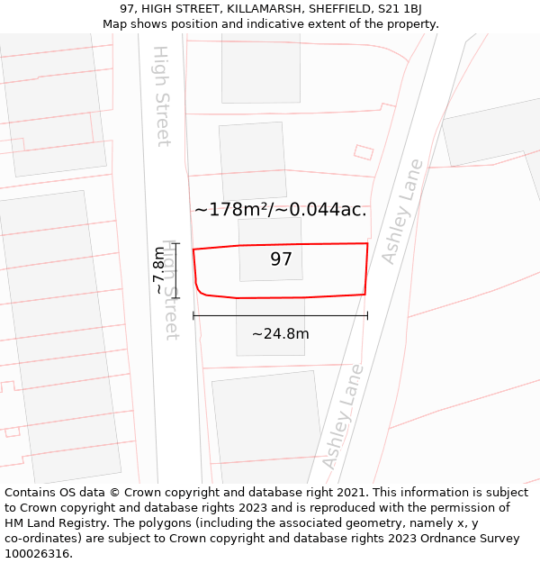 97, HIGH STREET, KILLAMARSH, SHEFFIELD, S21 1BJ: Plot and title map