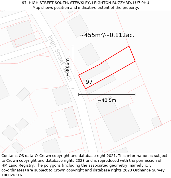 97, HIGH STREET SOUTH, STEWKLEY, LEIGHTON BUZZARD, LU7 0HU: Plot and title map