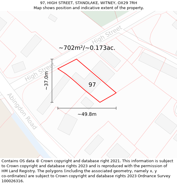 97, HIGH STREET, STANDLAKE, WITNEY, OX29 7RH: Plot and title map