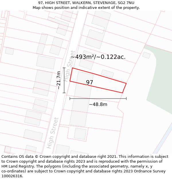 97, HIGH STREET, WALKERN, STEVENAGE, SG2 7NU: Plot and title map