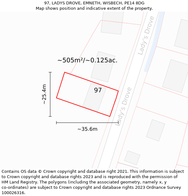 97, LADYS DROVE, EMNETH, WISBECH, PE14 8DG: Plot and title map