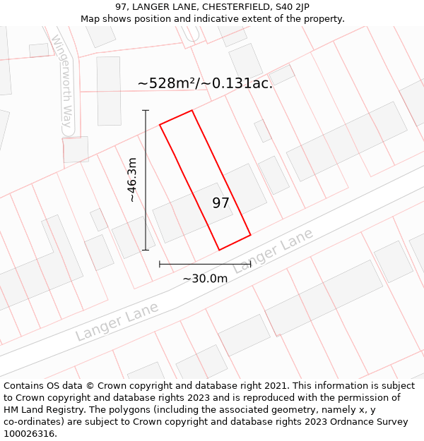 97, LANGER LANE, CHESTERFIELD, S40 2JP: Plot and title map