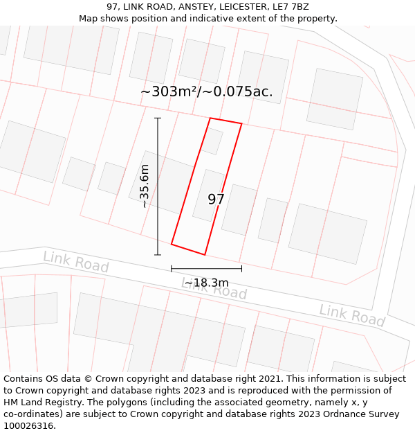 97, LINK ROAD, ANSTEY, LEICESTER, LE7 7BZ: Plot and title map