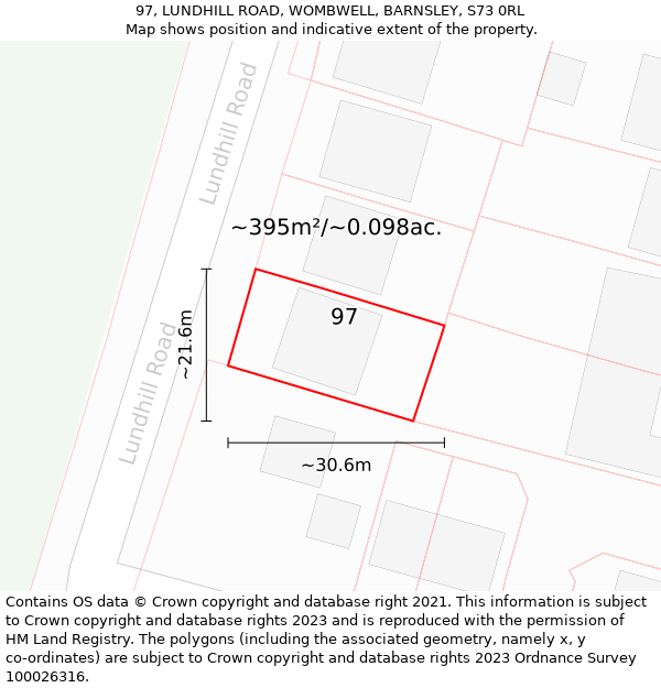 97, LUNDHILL ROAD, WOMBWELL, BARNSLEY, S73 0RL: Plot and title map