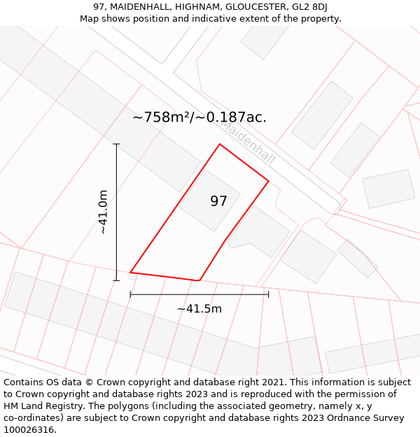 97, MAIDENHALL, HIGHNAM, GLOUCESTER, GL2 8DJ: Plot and title map