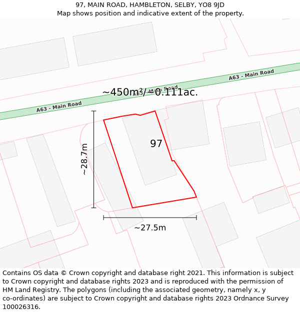 97, MAIN ROAD, HAMBLETON, SELBY, YO8 9JD: Plot and title map