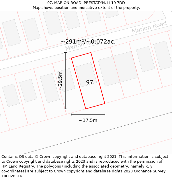 97, MARION ROAD, PRESTATYN, LL19 7DD: Plot and title map