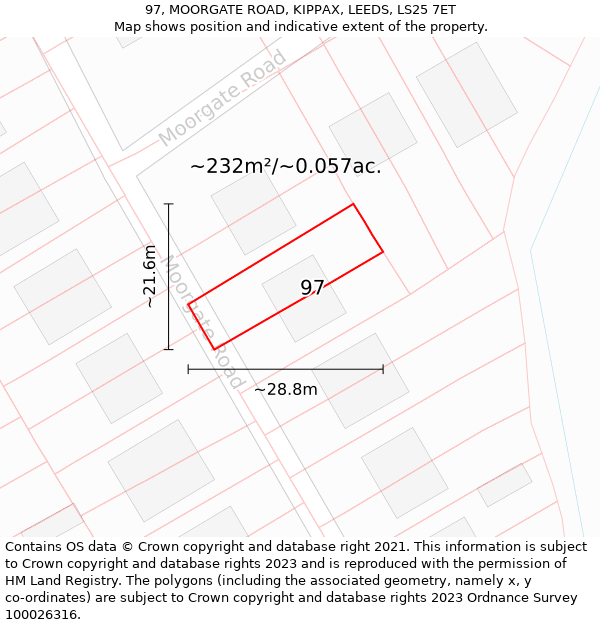 97, MOORGATE ROAD, KIPPAX, LEEDS, LS25 7ET: Plot and title map