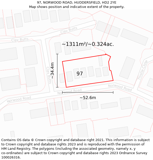 97, NORWOOD ROAD, HUDDERSFIELD, HD2 2YE: Plot and title map