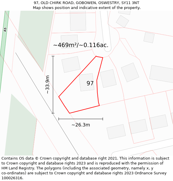 97, OLD CHIRK ROAD, GOBOWEN, OSWESTRY, SY11 3NT: Plot and title map