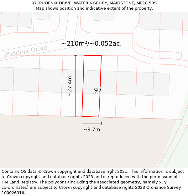 97, PHOENIX DRIVE, WATERINGBURY, MAIDSTONE, ME18 5RS: Plot and title map