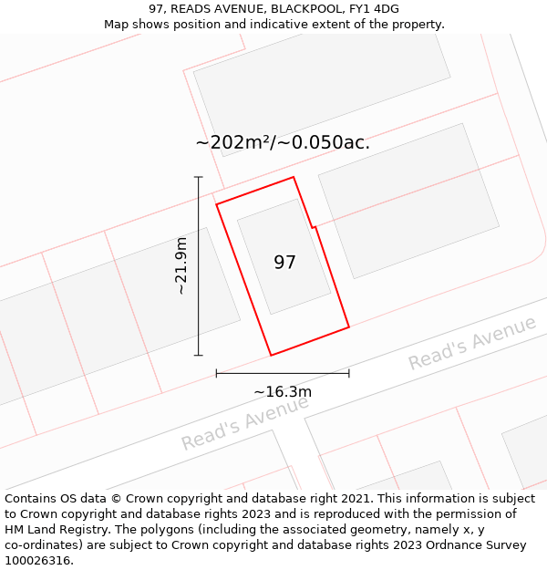 97, READS AVENUE, BLACKPOOL, FY1 4DG: Plot and title map
